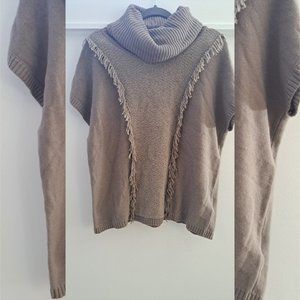 LAFAYETTE 148 NEW YORK Wool Fringe Cowl Neck Short Sleeve Sweater